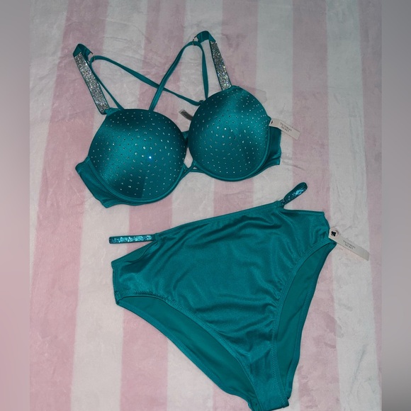 NEW 38C/XL VICTORIA'S SECRET SWIM Shine Strap Bombshell Push-Up SET - Picture 9 of 12